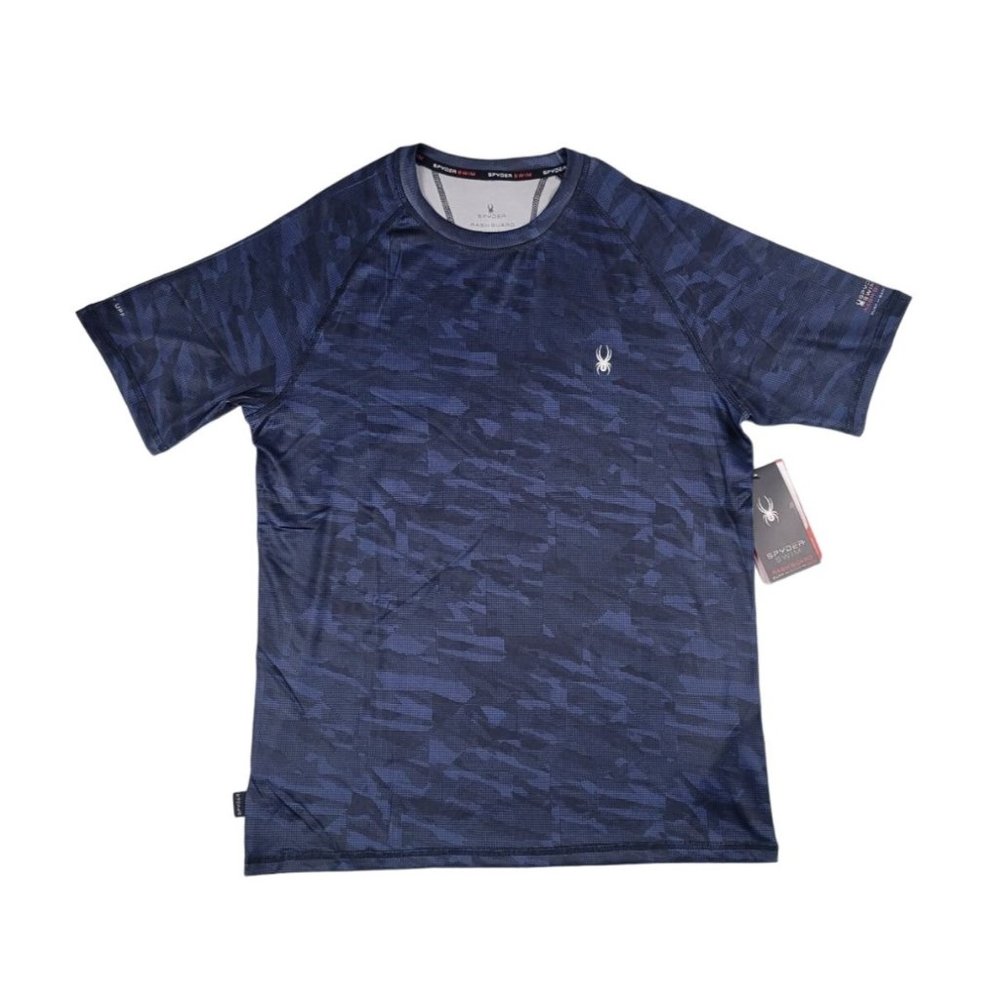 Spyder T-shirt Men's Medium Blue Camo Rash Guard Surf Sun Spyder Swim SPF New